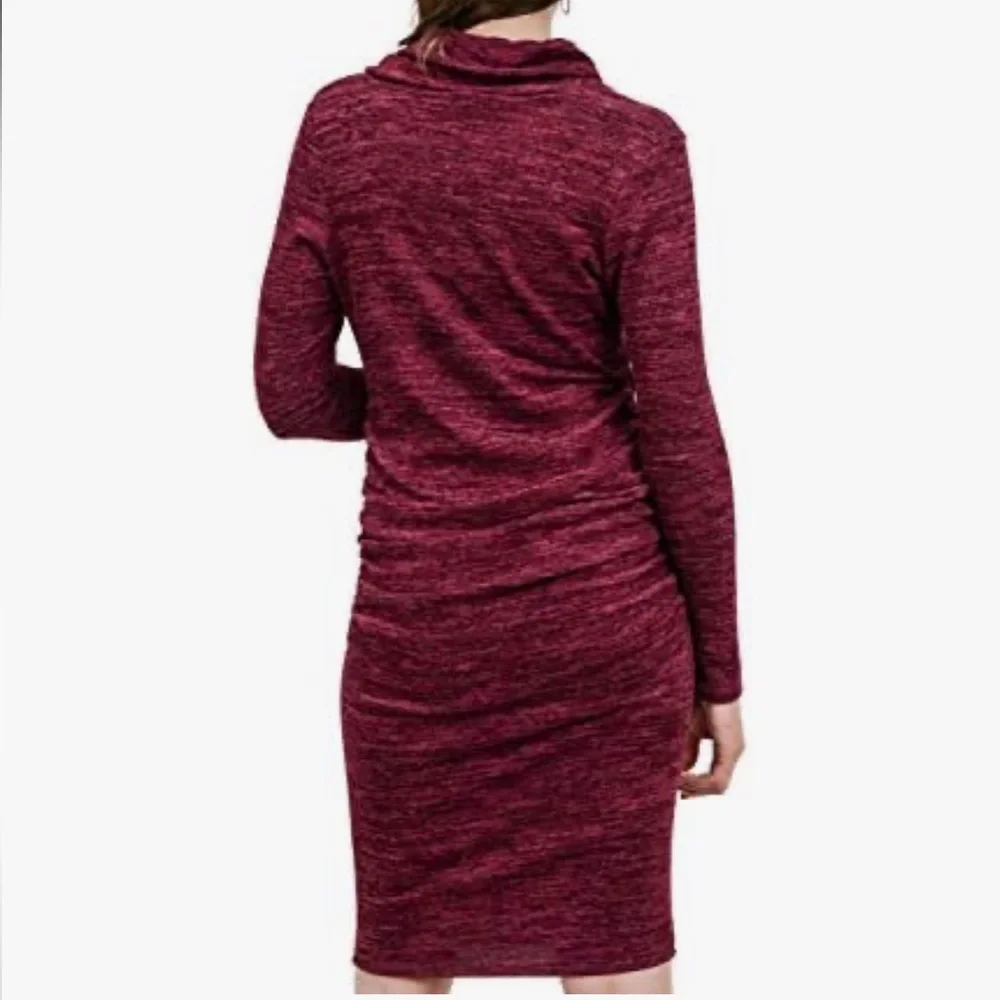 HELLO MIZ Women's Sweater Knit Maternity Dress Cowl Neck Long Sleeve Burgundy L - Picture 4 of 12